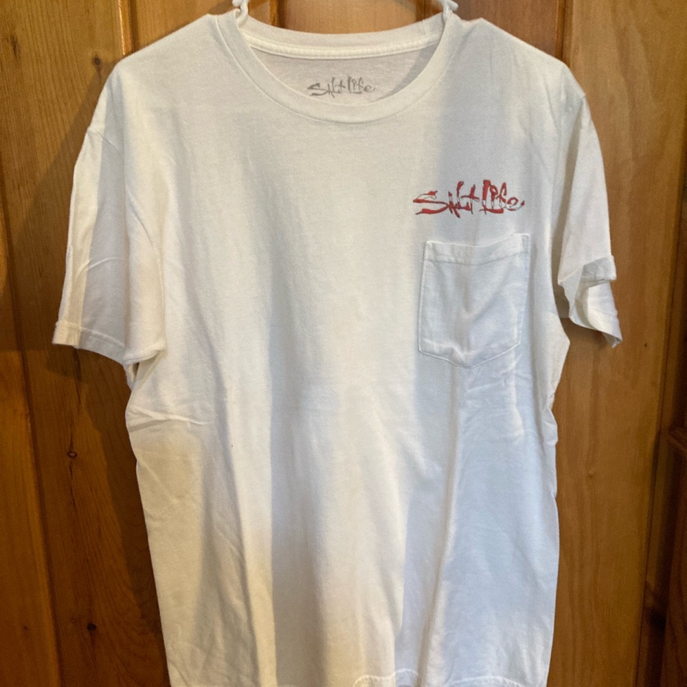 Salt, life white size M T-shirt, unisex underwater scene on back skull eel fish